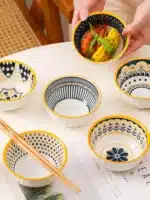 Nordic Style Ceramic Rice Bowl Underglaze Japanese Breakfast Bowl High Aesthetic Value round Shape Dinnerware Set – side view