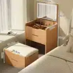 Compact LED Makeup Vanity Desk with Stool and Mirror – top view