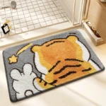 Non slip bathroom rug with frog and bear flocking design on bathroom floor