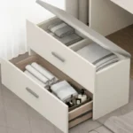 White French modern dressing table with mirror and stool – elegant bedroom vanity with four drawers