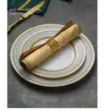 Creative Round Plaid Western Dinner Plate Exquisite Bone China Cooking Plate Modern Hotel Restaurant Tableware Kitchen