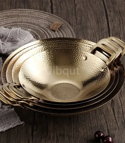 Commercial round bottom pot with double ear handles and thickened stainless steel construction