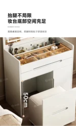 Modern white LED vanity dresser with mirror and stool - complete makeup table set for bedroom | Goldoma