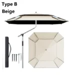 Large beach umbrella with octagonal canopy providing shade on a sunny beach