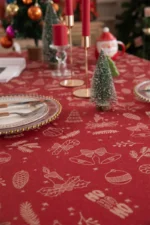 Beautiful Merry Christmas Red Jacquard Christmas Tree Bell Deer Tassel Tablecloth Tea Table Tablecloth Cover Towel