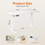 JHK Ergonomic Electric Standing Desk Height Adjustable Computer Desk Large Work PC Table Home Office Writing Gaming Desks