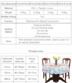 PVC Hotel Waterproof and Oil Proof Large Round Tablecloth Hotel Plastic Round Table Cloth Wash Free and Scald Proof Table