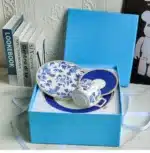 European Klein blue hibiscus bone porcelain plate ins wind European household high-end tableware housewarming gift box