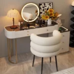 Modern dressing table with mirror and two drawers in white painted finish for bedroom use