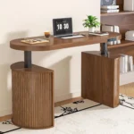 Mid Century Modern Electric Standing Desk with Storage, 55 x 22 Inch Small Sit Stand Up Desk, Wood Adjustable, Customized