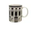 Large ceramic coffee mug with architecture house design on white background