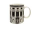 Large ceramic coffee mug with architecture house design on white background