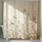 Beige Floral Shower Curtain Soft Light Effect Botanical Design Elegant Bathroom Decor Waterproof Fabric Nature Inspired