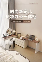 Goldoma Modern Minimalist Wooden Dressing Table with Mirror and Stool – side view
