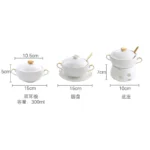 Embossed Ceramic Dessert Soup Bowl White Stew Cup Luxury Gold-plated Exquisite Soup Cup Porridge Bowl Tableware Kitchen