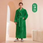 Men Plush Long Fleece Bathrobe Soft Terry Cloth Robe with Belt Multi-Color Cozy Loungewear for Unisex Warm Winter Sleep Robe
