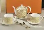 Newest Mosaic Patterned Grid-Shaped Dinner Plate Coffee Cup & Saucer Set Bone Coffee Sets Glasses Gold Outline Plates