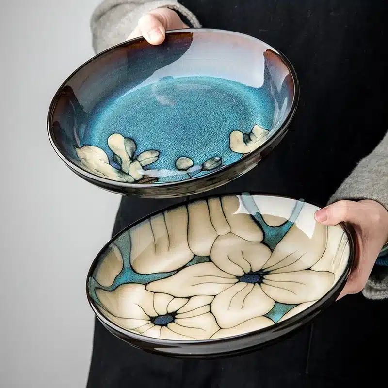 Chinese-style ceramic deep plate household salad plate disc personality plate creative old-fashioned hand-painted tableware