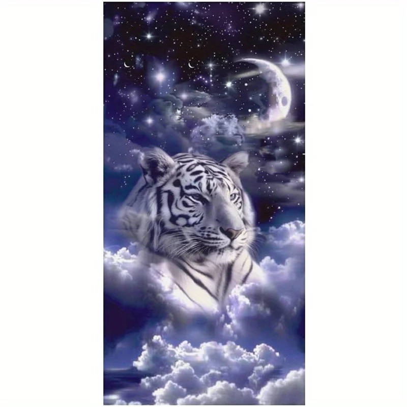 Beach towel starry white tiger pattern sun protection windproof suitable for swimming pool camping travel blanket
