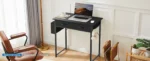 JHK Modern Office Computer Desk 32 Inch with Fabric Storage Drawers Space Side Bag Metal Frame Adjustable Feet For Home PC