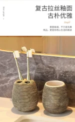 Five pieces grouped on a white sink counter, clean and simple.
