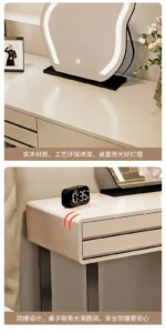 Modern bedroom vanity table with mirror and storage drawers, makeup vanity desk with stool