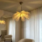 WabiSabi Japan Minimalist LED Ceiling Pendant Light Fabric Flower Chandelier Home Decoration Hotel Restaurant Island Indoor