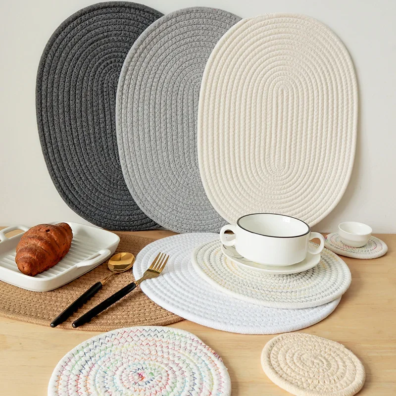 Rope Woven Thermal Insulation Placemat, Home Kitchen Cotton Meal Mat, Dining Table Decor, Cup Rope Woven Thermal Insulation Placemat, Home Kitchen Cotton Meal Mat, Dining Table Decor, Cup Coaster, Pot Pad, Europe,