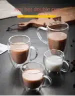 2PC Double Wall Glass Cup Heat Insulation Transparent Handmade Tea Drink Cups MINI Whisky glasses Coffee Mug with handle