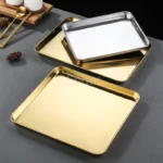 Golden Square Stainless Steel Food Service Tray plate set Nonstick Bakeware Fruit Cookie Bread Plate Kitchen Storage Container - Image 35