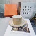 Newest Mosaic Patterned Grid-Shaped Dinner Plate Coffee Cup & Saucer Set Bone Coffee Sets Glasses Gold Outline Plates