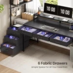 55" Gaming Desk with 6 Drawers, Corner Gaming Desk with Storage & LED Lights, Reversible PC Desk with Power Outlet,,