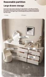 Modern LED vanity desk with mirror and stool in bedroom setting