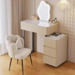 Modern Nordic vanity table with storage drawers and mirror in bedroom setting