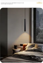 Modern pendant light with double cylindrical shades in a Nordic dining room setting
