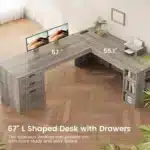 Farmhouse 67" L Shaped Desk with 3 Drawers, Executive Desk, Home Office Desks with Storage Shelves, Corner Computer,