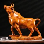 Hand Carved Red Sandalwood Wooden Bull Statue Figurine - Zodiac Ox Power Strength Ornament Home Office Desk Decor Gift