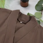 NHKDSASA Brown Robes For Women Loose Three Quarter Sleeve Nightwear Sashes Cotton Bathrobe Female Casual Sleepwear Summer