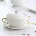 Embossed Ceramic Dessert Soup Bowl White Stew Cup Luxury Gold-plated Exquisite Soup Cup Porridge Bowl Tableware Kitchen