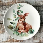 Ceramic dinnerware set with Japanese flat serving plates in floral Nordic design