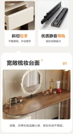 Modern white dressing table with LED mirror and storage drawers