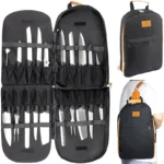 Durable knife carrying case with 21 pockets for chef knives and kitchen utensils