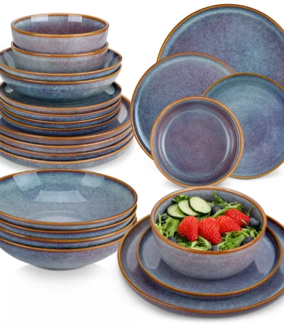 vancasso 12/16/18/24 Piece Grey-Blue Reactive Glaze Stoneware Plates Set Dinnerware Sets with 4/6 pcs Dinner