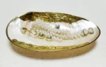 Natural Shell Tray With Golden Metal Edge Mother of Pearl Restaurant Serving Plate Dish Bowl Jewelry Holder Photography
