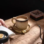 Japanese Ceramic Coffee Mug Saucer Vintage Stoneware Breakfast Oat Mug Creative Afternoon Camellia Flower Tea Cup Home Water
