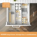 Kitchen drawer organizer with compartments for cutlery and utensils