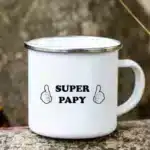 Super Papy Print Mugs Creative Coffee Cups Drink Water Tea Camping Cup Enamel Mug Outdoor Home Handle Drinkware Gift for