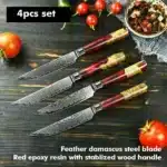 Amber 67-layer Damascus Steel 4pcs 5-inch Steak Kitchen Knife Set kitchen tool Resin with burl wood Handle Sharp Tools – top