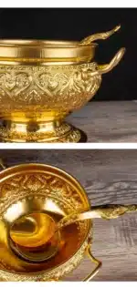 GIEMZA Relief Metal Container 1pc Tall Pan Flower Thailand Tableware Soup Container Southeast Asian Rice Pot with Spoon