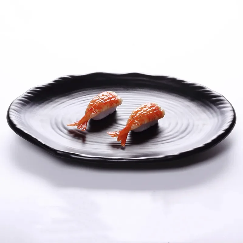 Black Frosted Oval Plastic code food Dinner Plate Melamine Tableware Picnic Barbecue Snack Plate Sushi Plate Creative Tableware